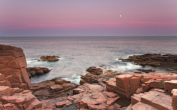 Moonrise Over Thunderhole at Dusk